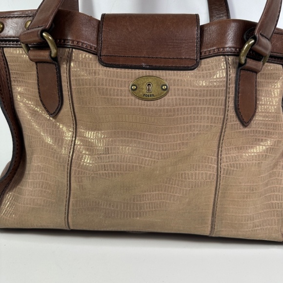 Fossil Vintage Reissue Revival Brown Metallic Leather Shoulder Bag Tote - Picture 8 of 16